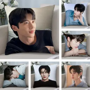 B-Byeon W-Woo seok Korea Cushion Cover Soft Short Plush Fabric Double-Sided Print Organic Breathable Sofa Pillow Case, Home Machine Washable in Warm Winter Perfect for Home Decor Warm Winter Home Child Gift