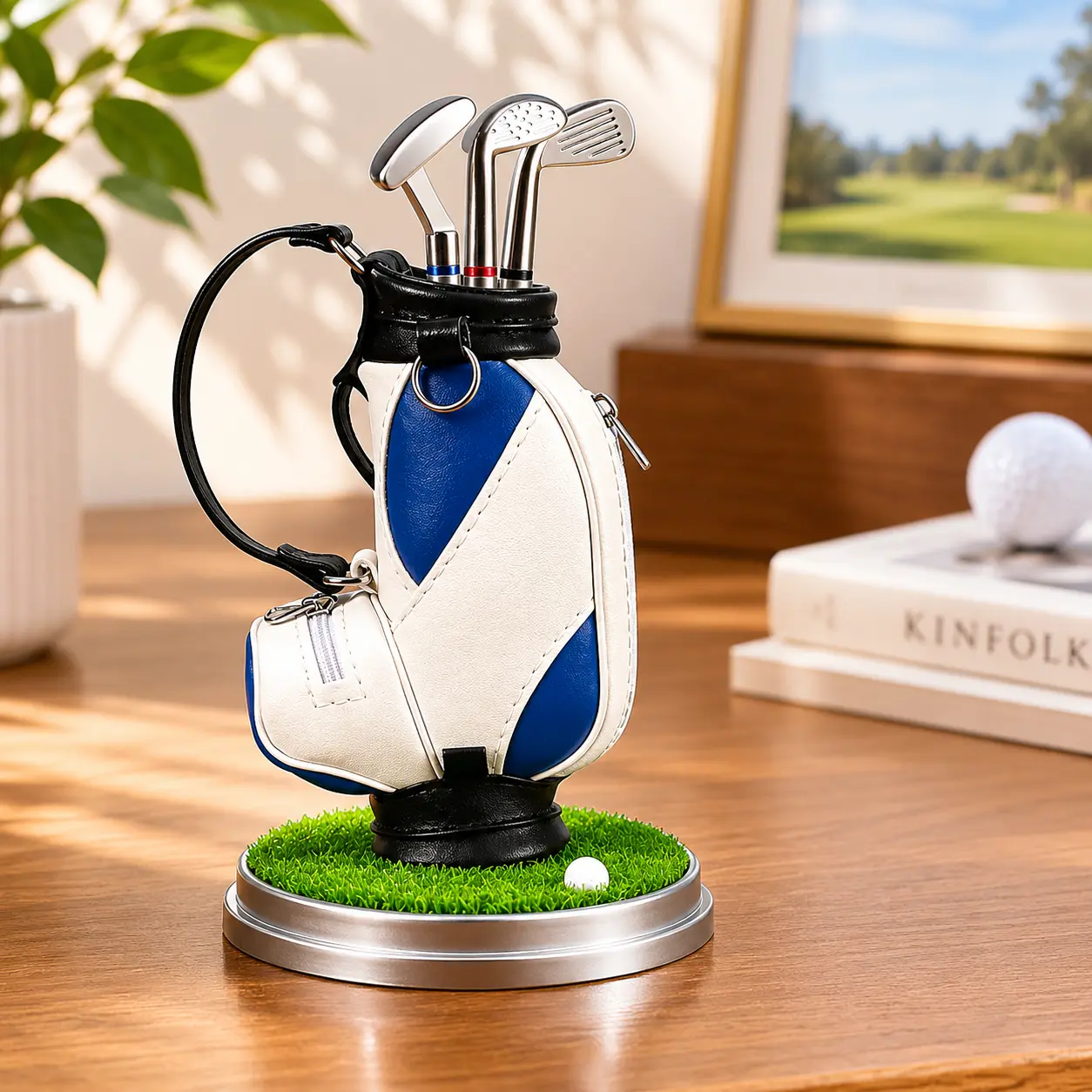 Golf Pen Holder with 3-Pen Set, Creative Design to Brighten Office Desks, Ideal Holiday Gift for Office Workers