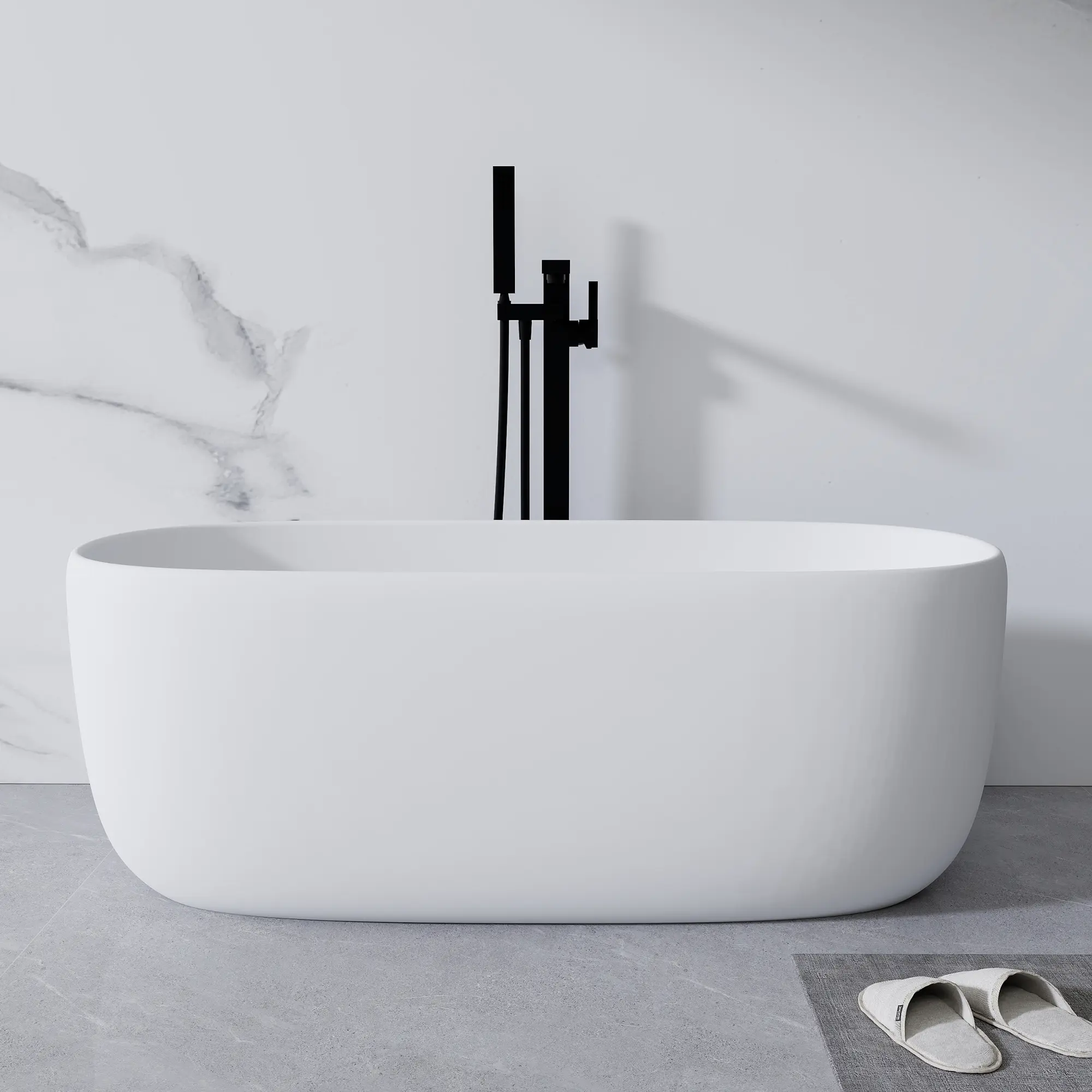 51-in Freestanding Irregular Resin Stone Bathtub - 2026 Modern Upgraded Style, Sturdy Surface Soaking Tub, Anti-Slip, Easy to Clean, Upgraded Overflow & Drain System, Pop-Up Drain, Pipe Fittings, White Home Improvement Bathroom Fixture, Detachable Parts