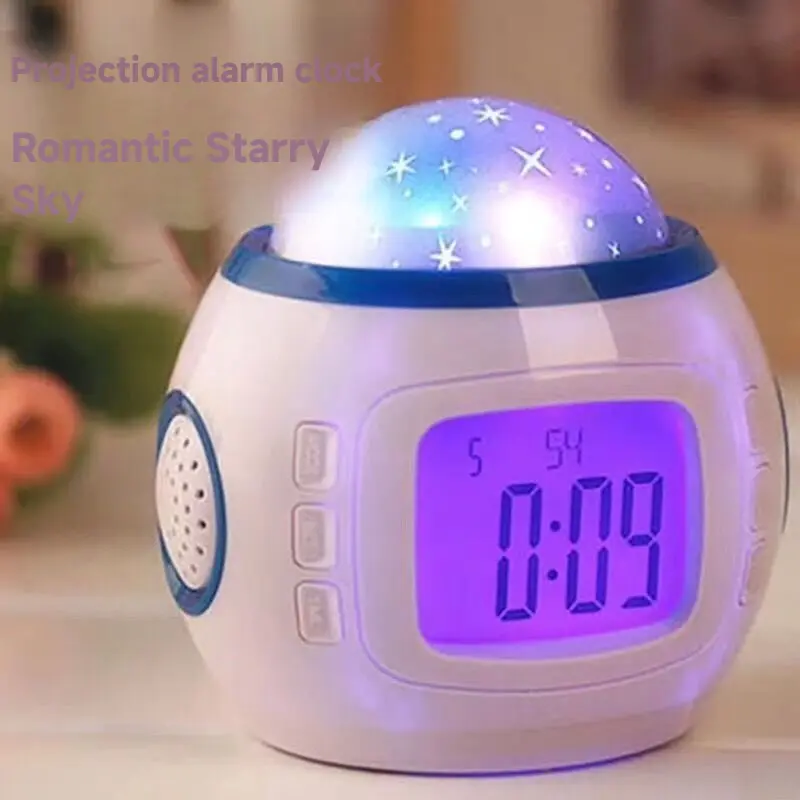 Starry Projector Lamp Powered LED Alarm Clock Projection Light Portable Digital Alarm Clock with Calendar Thermometer Decorative Night Light for Bedroom Living Room Kids Room(Ideal for Children)