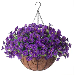 Artificial Hanging Plant, 1 Box Faux Flower with Hanging Basket, Decorative Flower for Home Garden Party Wedding Balcony, Artificial Hanging Baskets