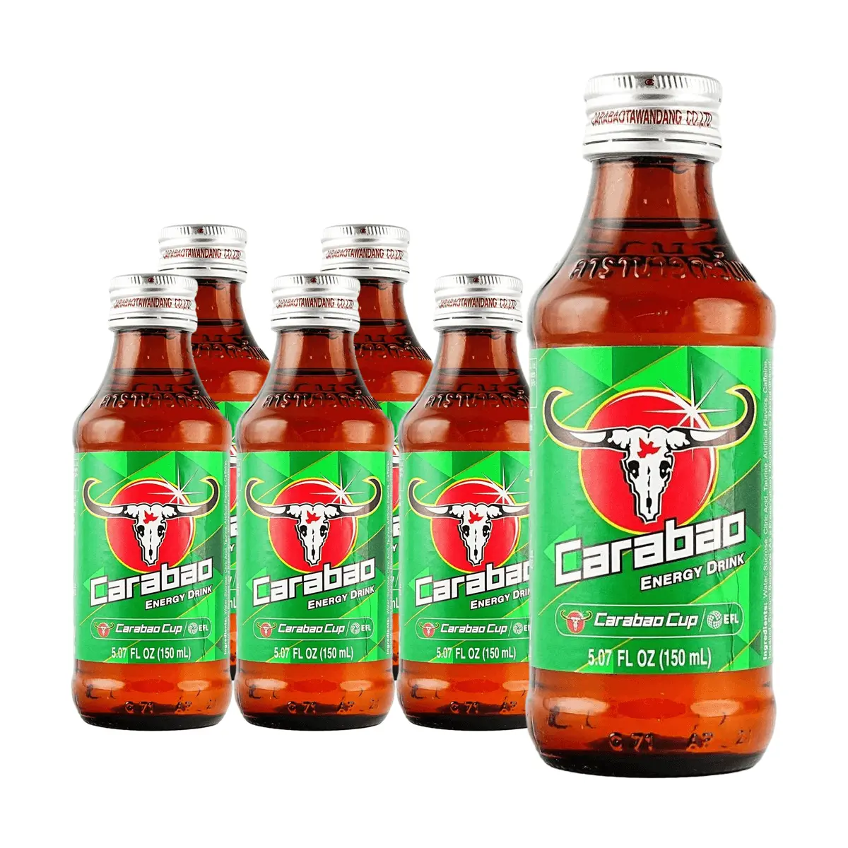 Carabao Energy Drink Thailand - 6 Pack (150ml Cans) - Hardcore Boost for Focus & Stamina - Ultimate Worker's Fuel
