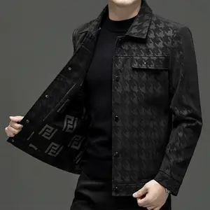 Men's Stylish Notched Lapel Button-Front Single-Breasted Long-Sleeve Jacket, Autumn Business Casual Coat, Black Mensfashion Top for Jeans & Pants