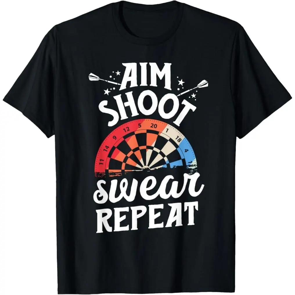 Funny Dart League Dart Player Gifts Aim Shoot Swear Repeat T-Shirt cotton graphic tees