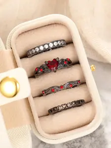 Women's Elegant Heart Design Promise Rings, Fashion Rhinestone Decorated Ring for Party, Daily Decor, Trendy All-match & Exquisite Jewelry for Birthday Gift, Heart Cluster Ring, Promise Ring Set, Stackable Rings
