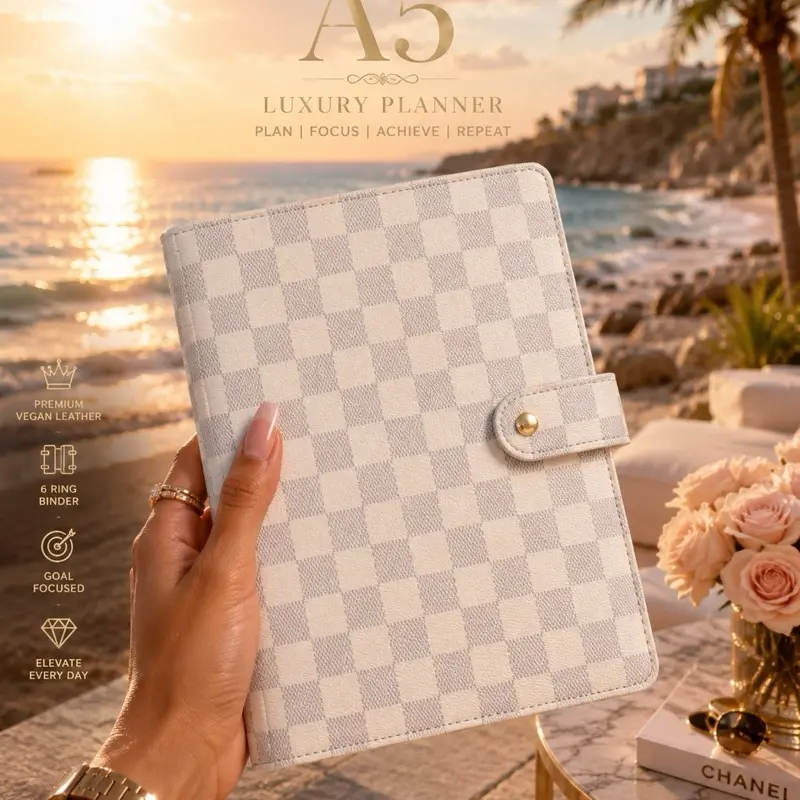 Vegan Leather A5 6-Ring Durable Elegant Appointment Book, Budget Financial Planner for Daily To-Do Lists, Modern Personal Organiser