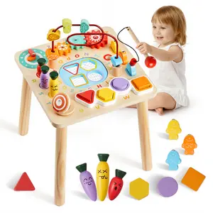 VEVOR Montessori Activity Table for Toddler 1-3 Years Old, 8 in 1 Wooden Learn Activity Desk, Baby Play Table for Boys & Girls Aged 6+ Months, Great Birthday, Christmas, Children's Day Present