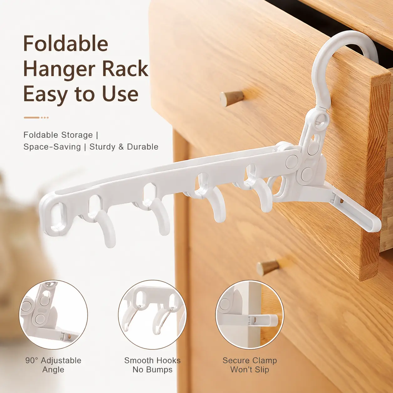 1 Count Foldable 5-Hole Clothes Hanger, Space Saving Multi Hook Design for Dorm Apartment Home Clothing Drying and Storage