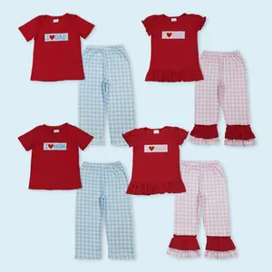 I love mom short sleeve top matching pants girls mothers day fathers day outfit