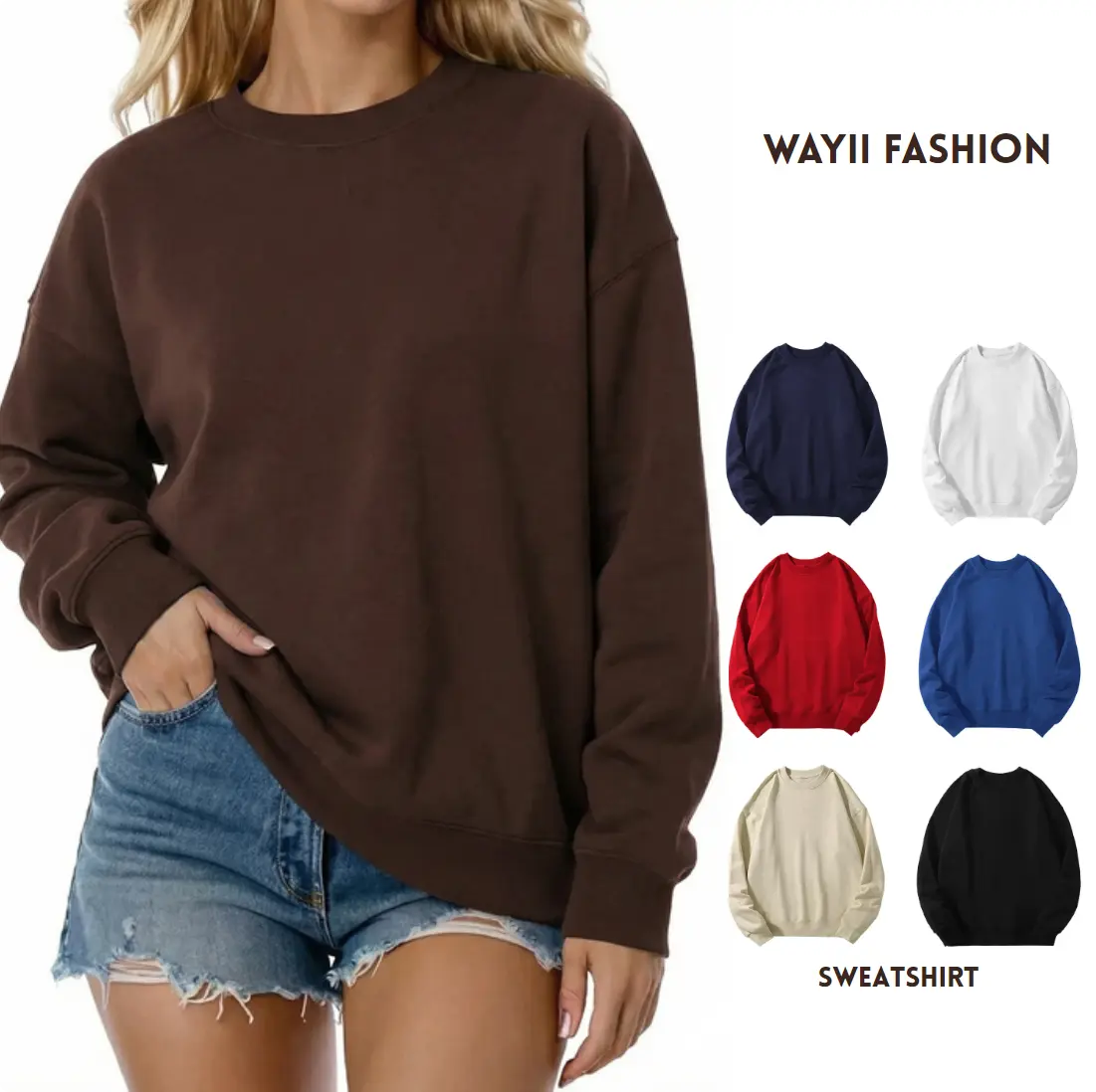 Wayii Women's Round Neck Cotton-Polyester Hoodie Sweatshirt - 2025 Fall Winter Soft Fleece Long Sleeve Oversized Casual Basic Everyday Tops, Cute Loose Fit Unisex Pullover, Korean Minimalist All-Day Ease Work Thanksgiving