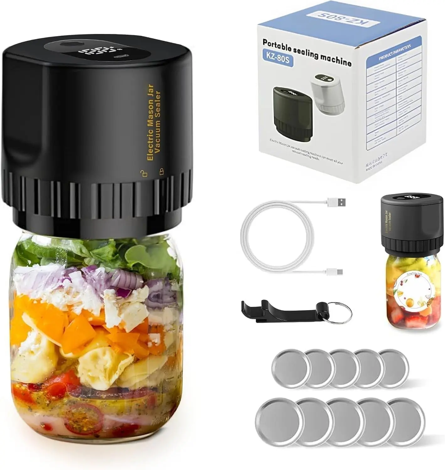 3-in-1 Electric Mason Jar Vacuum Sealer Kit — Black