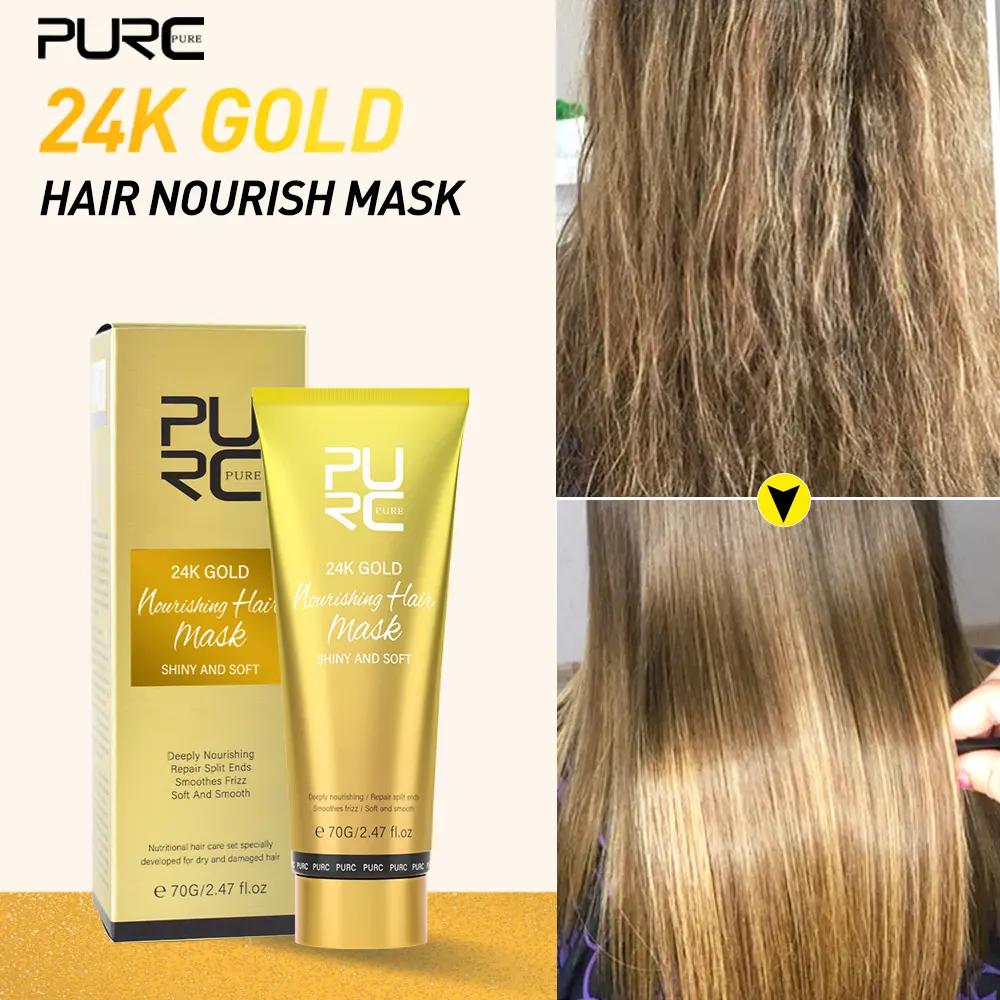 PURC 24K Gold Hair Mask Nourishing Hair Care Cream Repair Damaged Frizz Professional Keratin Treatment Masks Soft Shiny Product