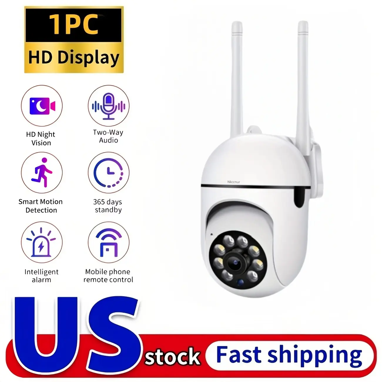 NKCCNUR  Outdoor Smart Upgrade Security Camera, 5MP HD resolution, two-way audio intercom, high-definition night vision, motion detection for vehicles/pets/children, push notifications for anomaly alerts,  supports cloud storage and SD card.