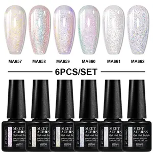 Meet Across 6pc Glitter Sequins Nail Gel Based Polish Set, 24 Colors for Nail Art Decorations, Nail Art Manicure, Semi Permanent Soak off UV/LED Varnishes Kit