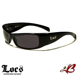 LOCS Blacktop Cruisers All Black Glossy Hardcore OG Gangsta Wrap Around Silver Logo Shades UV Protection Polycarbonate Dark Lens Sunglasses | Genuine Original Authentic Locs