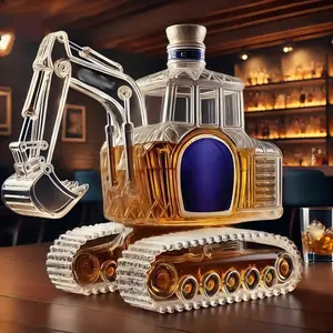 Sculpted Excavator Glass Decanter - Unique Liquor Container, Home Bar Accessory, Ideal Gift for Whiskey Enthusiasts and Construction Fans, Decanters for Collectors