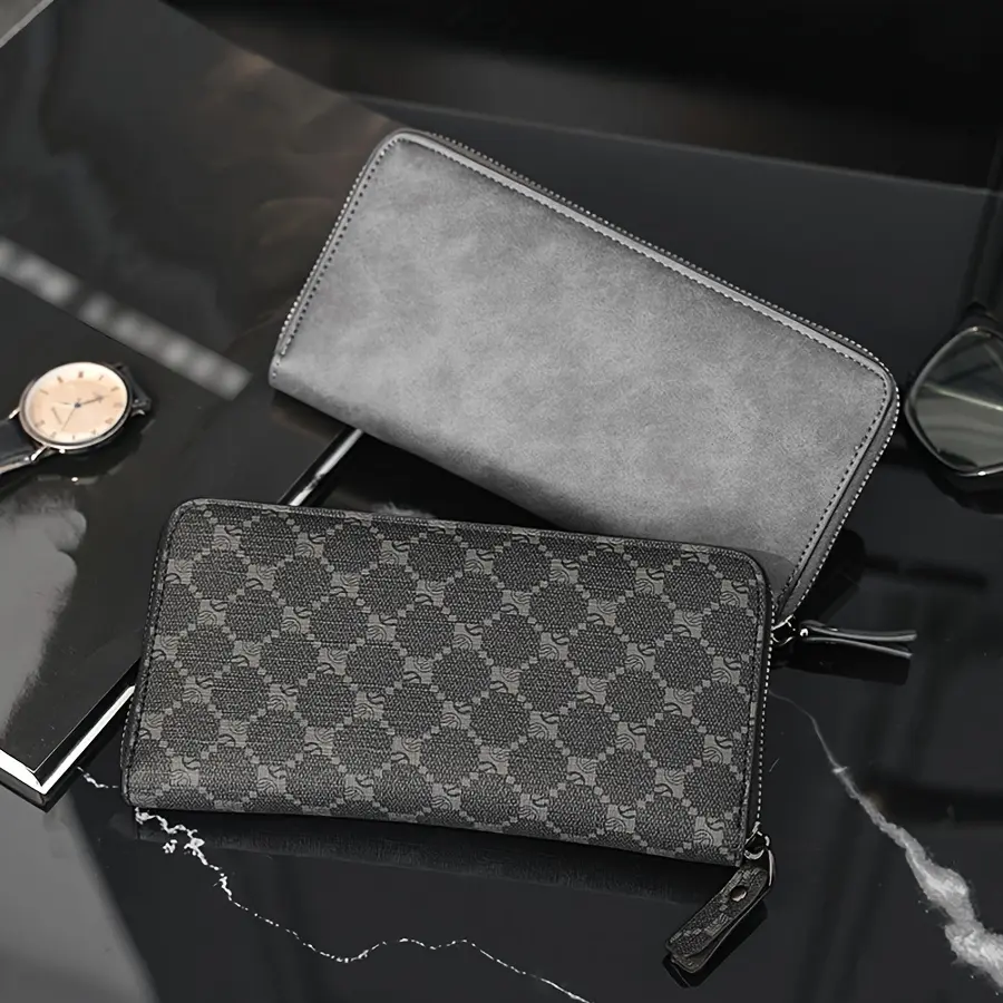 1 Piece Light Business Men's Long Wallet Youth Money Clip PU Vintage Multi-Card Slot Cash Purse Large Capacity Coin Purse Phone Bag Gift for Boyfriend