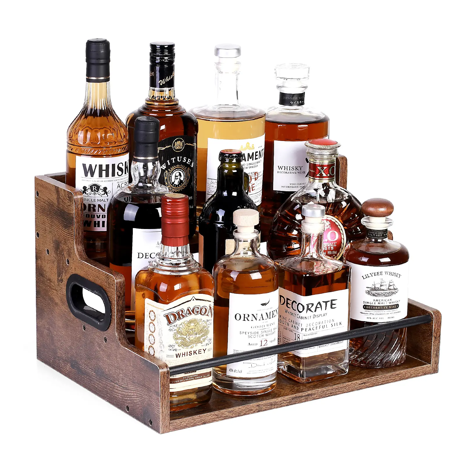 Bottle Display Shelf, Coffee Syrup Rack Organizer, 3 Step Countertop Liquor Wine Rack, mini bar,Liquor Cabinet, Home Retro Bar Shelf Stand for Liquor Whiskey, Spirits