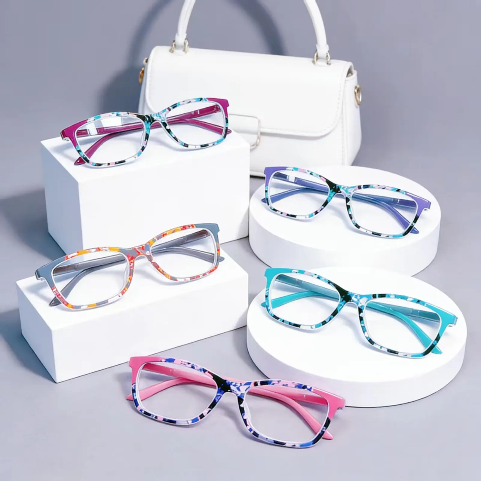 Women's 5-Piece Full Rim Anti-Blue Light Reading Glasses - Plastic & Resin Frames, Modern Fashionable Design, Multiple Diopters (0-6.0), Casual Wear Essential, Holiday Gift Option, Rectangular, 0 - 6.0 Diopter