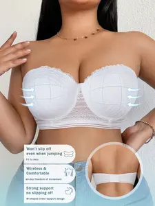 Plus Size Strapless Lace Bra Non-slip Wire-free Supportive Push Up Lingerie Everydaybra