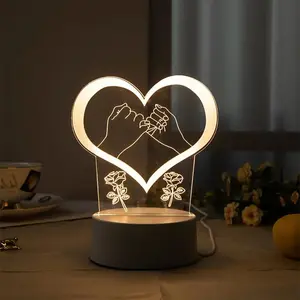 3D Heart Shaped Acrylic LED Night Lamp USB Table Bedside Light with Switch Multicolor Option Ideal for Bedroom Living Room Decor Romantic Gift for Couples Home Ambience