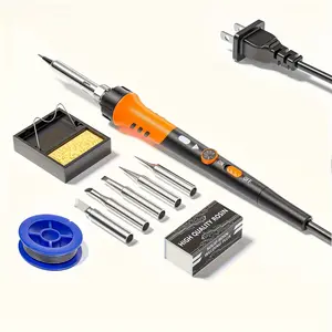 60w 110v Adjustable Temperature Soldering Iron Tool Kit, 9-In-1 with 5 Tips, Solder Wire Stand for Soldering and Repair