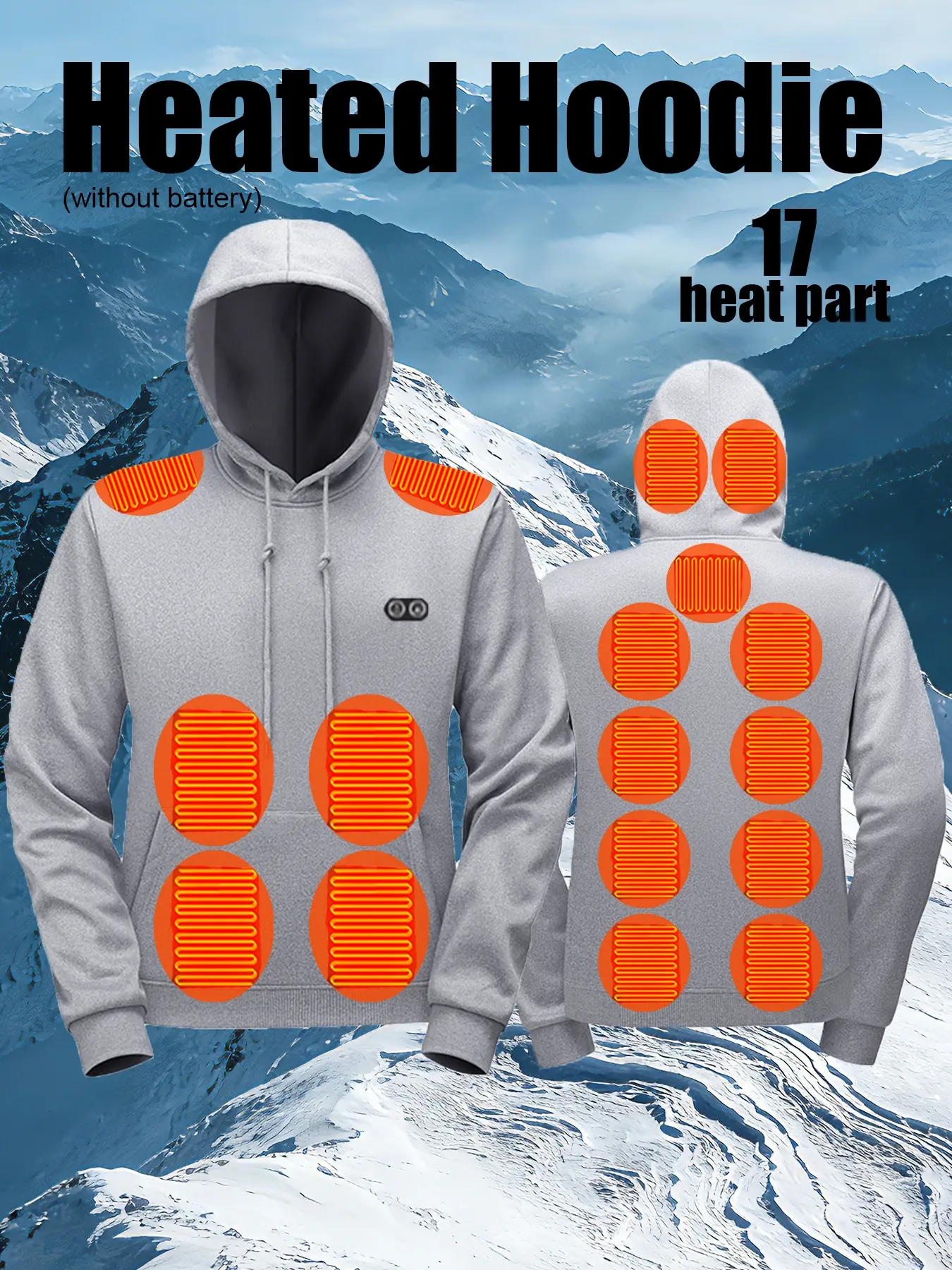 Men Women Fall Winter Heated Fitted Hoodie, Dual Control Heating, Tech Casual Warm Style, No Battery External Power Design, Unisex Cold Weather Wear, Activewear Sweatshirts