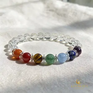 7 Chakra Healing Bracelet – Clear Quartz Energy Balance Crystal Bracelet | Genuine Natural Gemstones Beads, Sterling Silver Spacers,Balance Your Energy in 7 Days Chakra Crystal Bracelet,clear quartz,black tourmaline