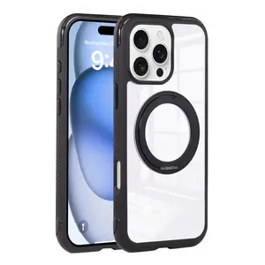 Magnetic Phone Case for iPhone 16/15/14/13/12 Pro Max Plus, 360 Degree Rotating Ring Stand Holder, Shockproof Transparent Cover, Phone Protector, Durable, Magnetic Attachment, Finger Ring Holder
