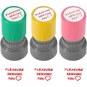 3pcs Pleasure Serving You Stamps, Server Stamps for Checks Stationery Stamp Self Ink Stamp for Service Work (Pink, Green, Yellow)
