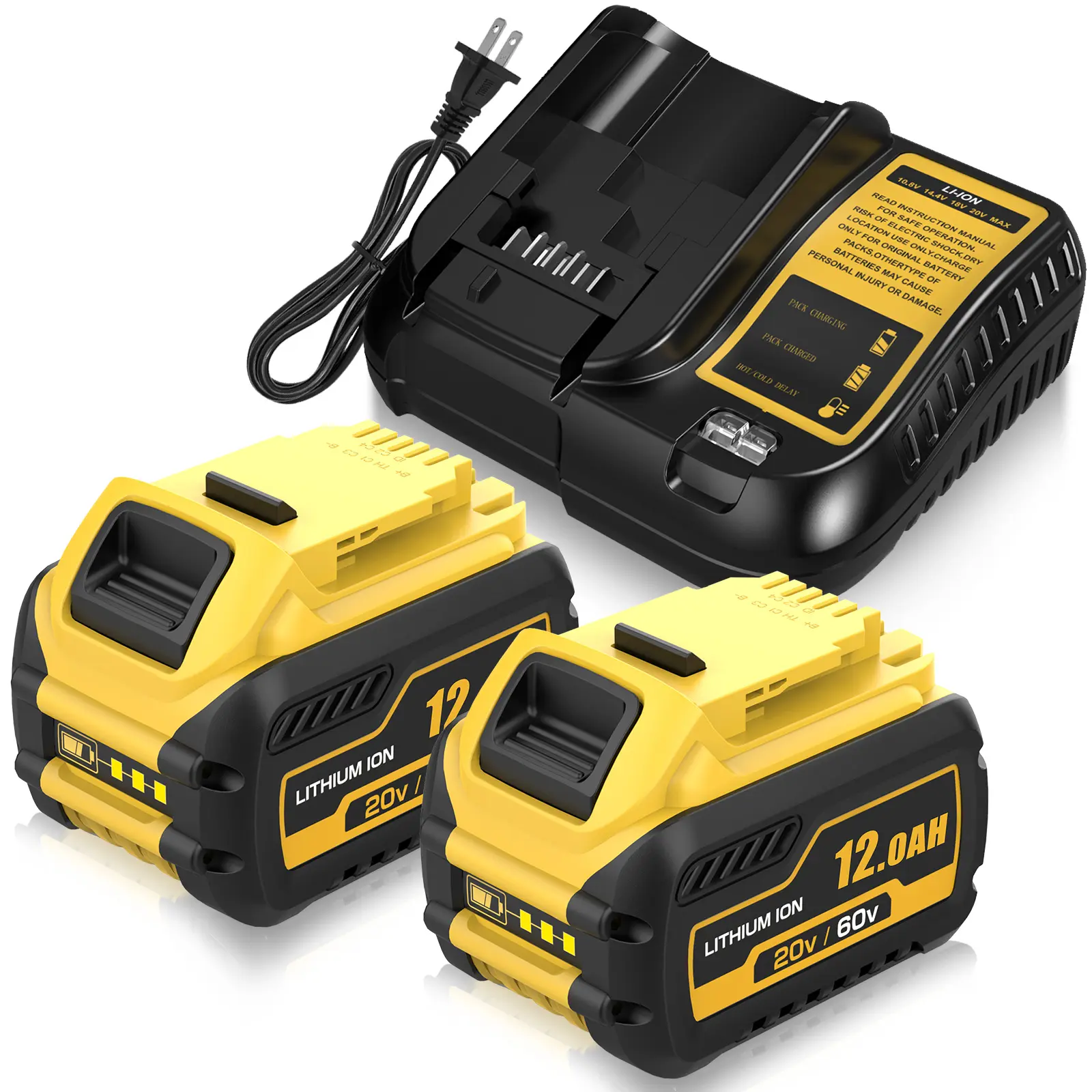 12,000mAh High Output Rechargeable Lithium Battery & Charger 2-Pack for DeWalt Flexvolt - Fits DCB609, DCS578 & All 20V/60V Power Tools, High Output Battery, Lithium Batteries