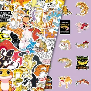 50 Sheets Cute Leopard Gecko & Crested Gecko Cartoon Illustration Stickers – DIY Decals for Scrapbooking, Phone Case, Journal, and Craft Decor