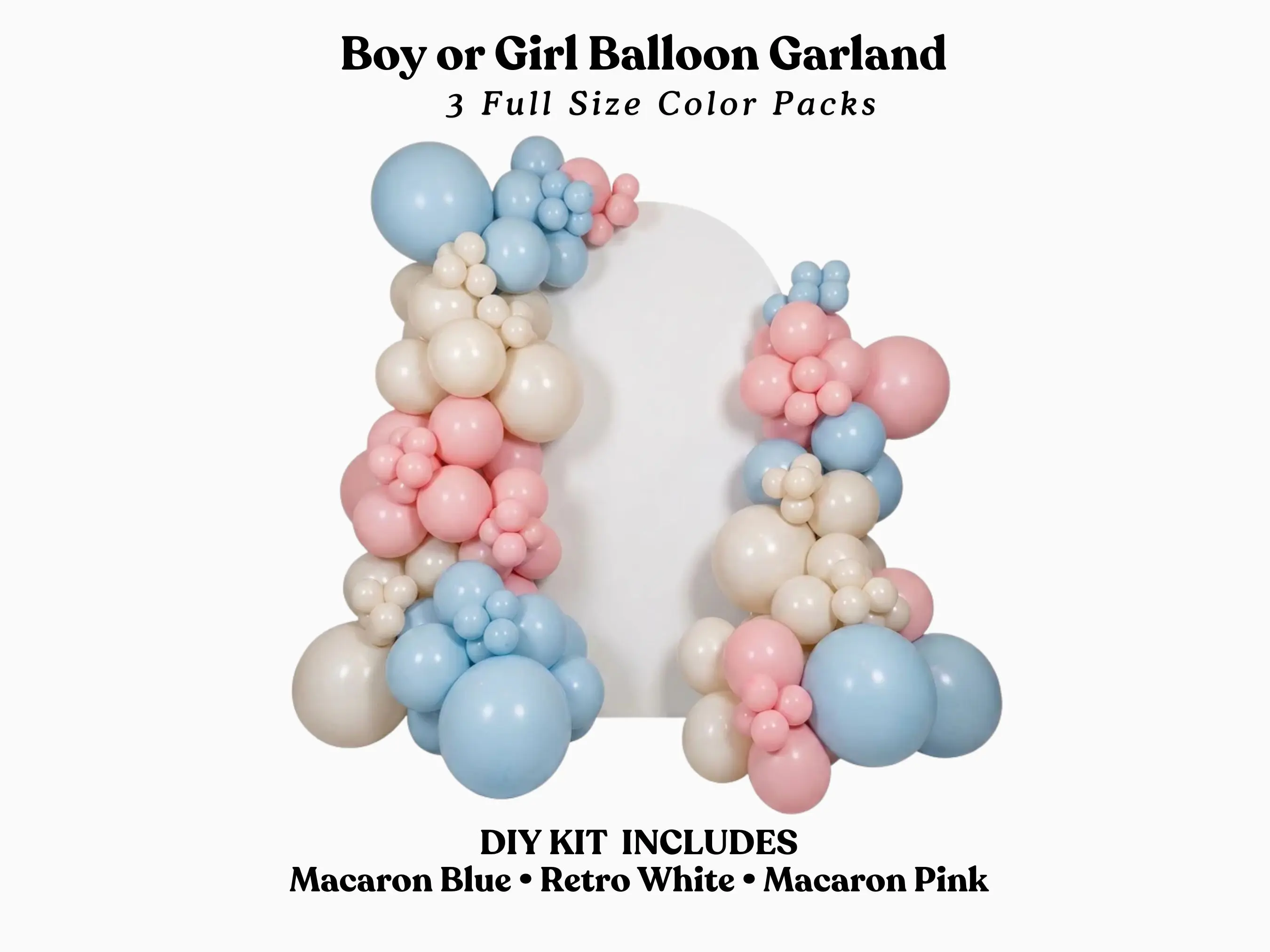 Boy or Girl Balloon Garland - Macaron Pink, Retro White, Macaron Blue DIY Kit