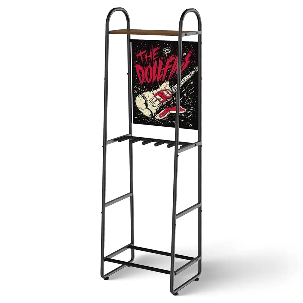 STRICH SMT-50 Rubber Guitar Rack - Multi-Instrument Stand with Top Storage Shelf for Amplifier & Room Accessories, Ideal for Home Music Studio (Fits Acoustic, Electric Instruments, Bass)