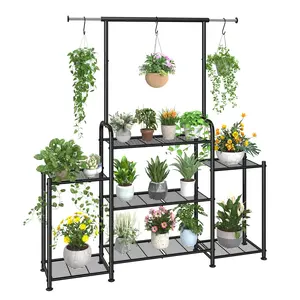 Simple Trending Plant Stand Indoor Outdoor, Metal 3 Tier Tall Hanging Plant Shelf for Multiple Flower Planter Large Heavy Duty Ladder Plant Holder for Garden, Living room, Balcony, Black