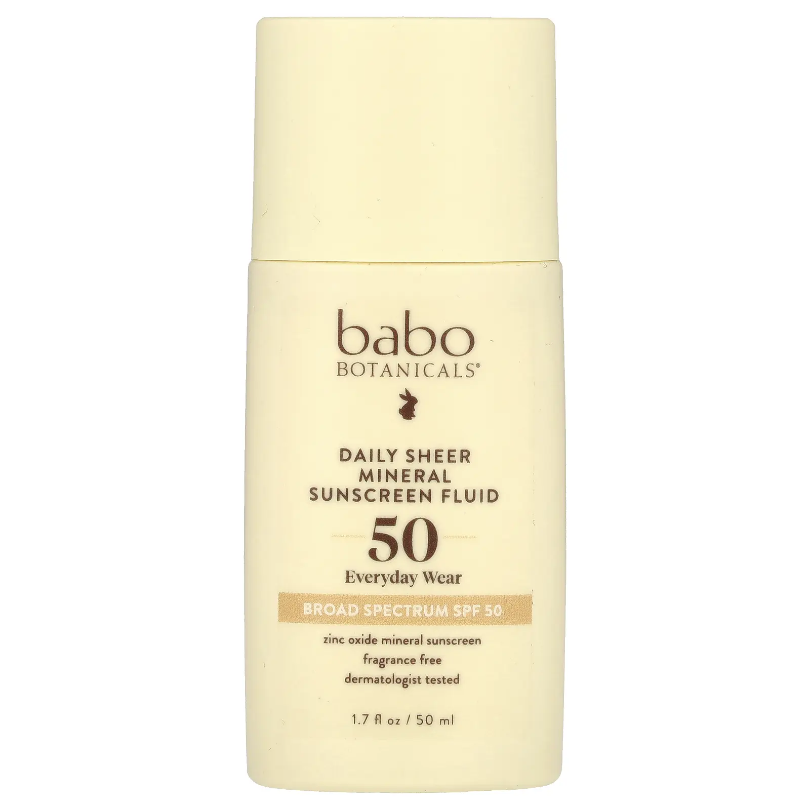 Babo Botanicals Daily Sheer Mineral Sunscreen Fluid, SPF 50, Fragrance Free, 1.7 fl oz (50 ml) | HSA/FSA Eligible