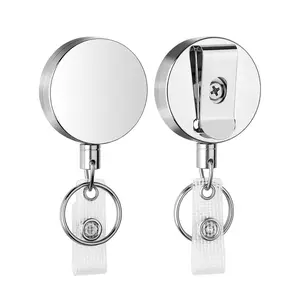 Badge Holder, 1 Count Badge Reels Retractable, Round Badge Holder with Lobster Clasp, Identification Badges & Supplies for Office, Name Tag Clip, Retractable Badge Holders