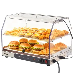 VEVOR 2-Tier Commercial Food Warmer Display, 450W Food Display Warmer with Light, Detachable Shelves and Double-Sided Door Design, 85185 Air Heating, 48L for Hamburger, Pizza, Bread, Fried Chicken