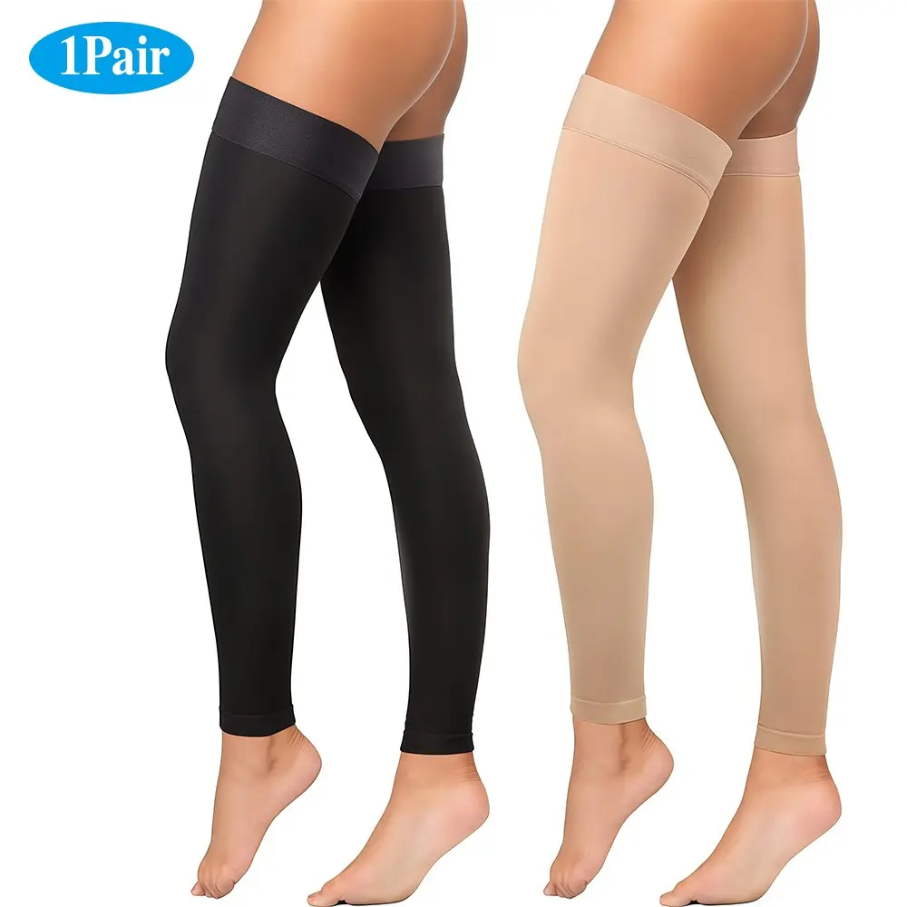 1 Pair Thigh High Compression Stockings, Firm Support 20-30 mmHg Gradient Compression Support Sports Stockings