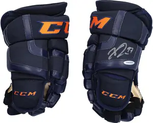 Connor McDavid Edmonton Oilers Autographed CCM 2017 Navy Gloves - Upper Deck - Fanatics Authentic Certified