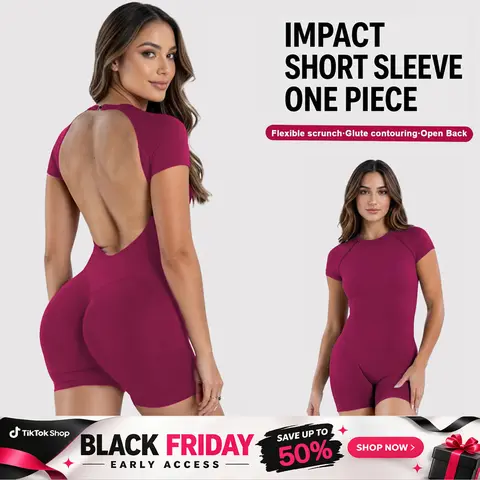 [SIZE UP 1] Women's DEEFY Impact Short Sleeve Sculpting Waist Shapewear Jumpsuit - Tummy Control, Butt Lifting, Comfy Tight-Fitting Fitness Sport Outfits, Gym Workout Apparel for Gym Training, Yoga