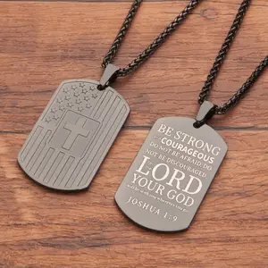 Men's Casual Black Trendy Choker & Long Stainless Steel Necklace - Cross Pendant with Joshua 1:9 Bible Verse, Durable Spiritual Symbol for Daily Wear