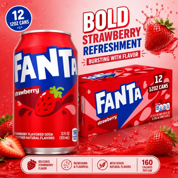 Fanta Strawberry Sweet Fizzy Beverage Fridge Pack - 12 Cans, 12 fl oz Each