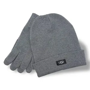 UGG Mens 2-Piece Knit Beanie & Tech Gloves Set Cozy Cold Weather Essential Gray Touchscreen-Friendly Soft Knit Feel