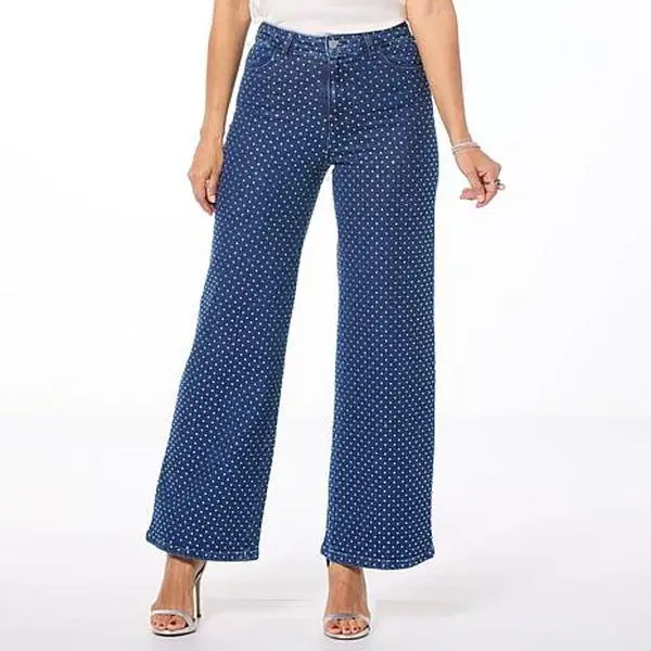 G by Giuliana Black Label Rhinestone Stretch Denim Wide-Leg Jean