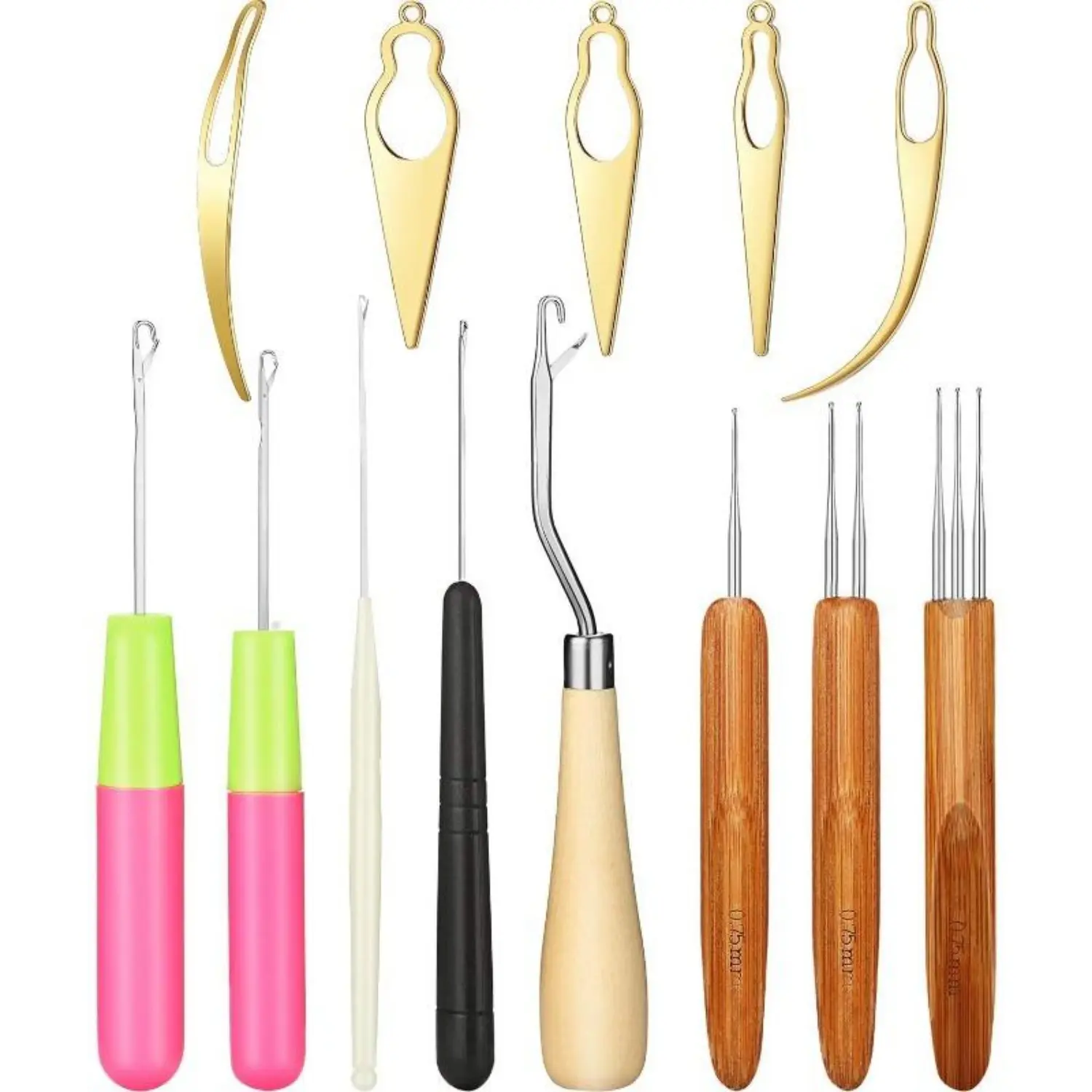 13Pcs Crochet Hook Includes 5 Latch Hook Crochet Needles, 3 Dreadlocks Crochet Hook (0.75mm) and 5 Locking Hair Extensions Tool for Locs, Sisterlocks, Easyloc Hair