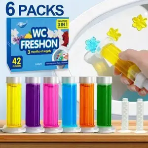 Long lasting flower shaped bathroom freshener, keep toilet bowl fresh and fragrant, clean home scent, 6 pack of toilet gel stamps, 72 stamps 6 scents toilet bowl cleaner gel.