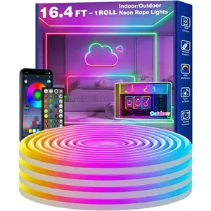 16.4Ft Neon Rope Lights,Flexible Led Rope Lights Control with App/Remote,Multiple Modes Rope Lights,IP65 Outdoor RGB Led Neons Light Waterproof,Music Sync Gaming Led Neon Strip for Bedroom Decor