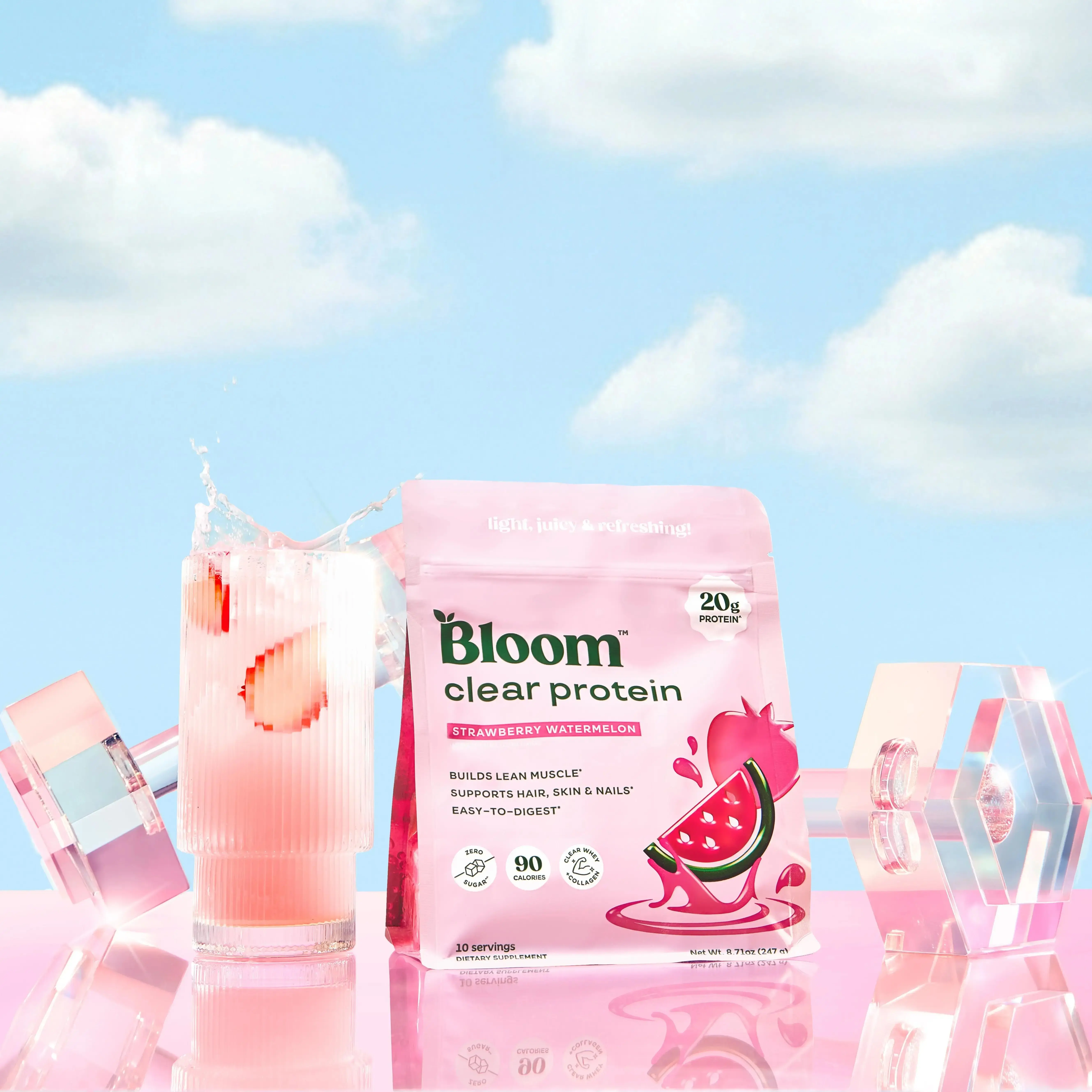 (Flash Sale) Bloom Nutrition Clear Protein - Clear Whey + Collagen Protein Blend | 20g Protein, 90 Calories, 0g Sugar, Light & Refreshing Fruity Drink | Protein for Women
