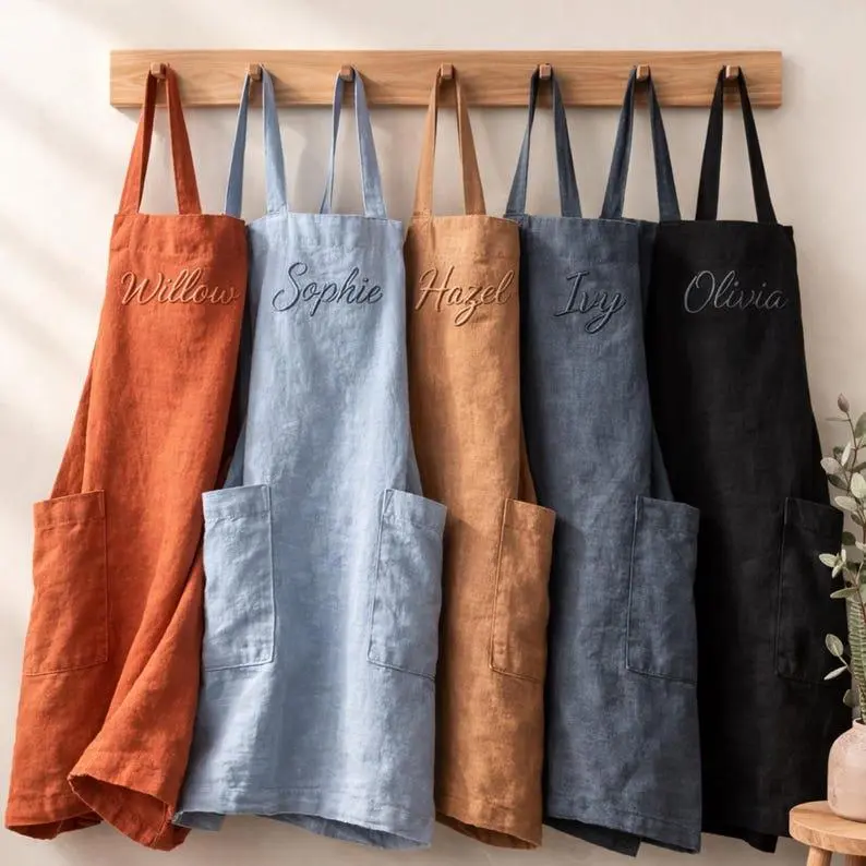 Custom Linen Pinafore Apron with Deep Pockets, Square Cross Back Linen Apron, Japanese Linen Apron Dress, Washed Tunic Apron, Gift For Mom
